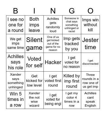 Among us bingo Card