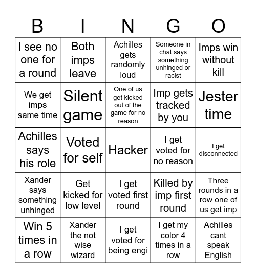 Among us bingo Card