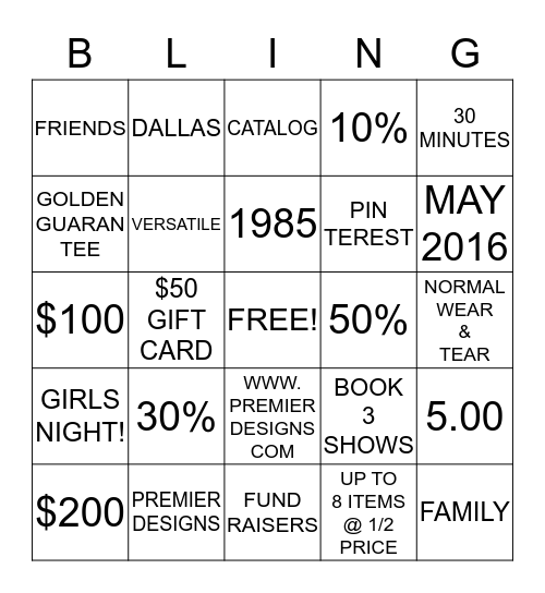BLING-GO! Bingo Card