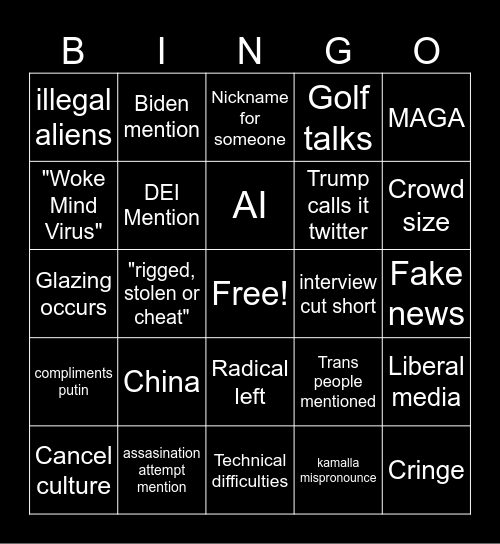 Trump X Elon Bingo Card