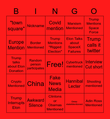 Trump X Elon Bingo Card