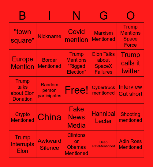 Trump X Elon Bingo Card