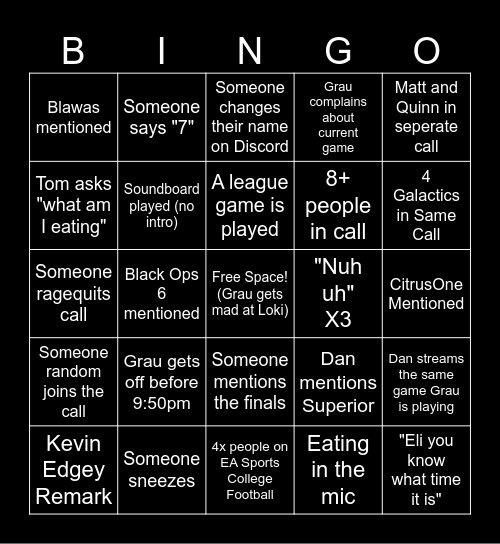 Untitled Bingo Card