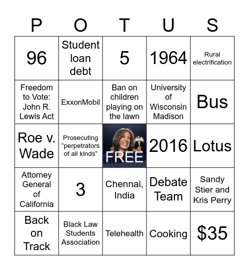 Kamala Harris Bingo! Bingo Card