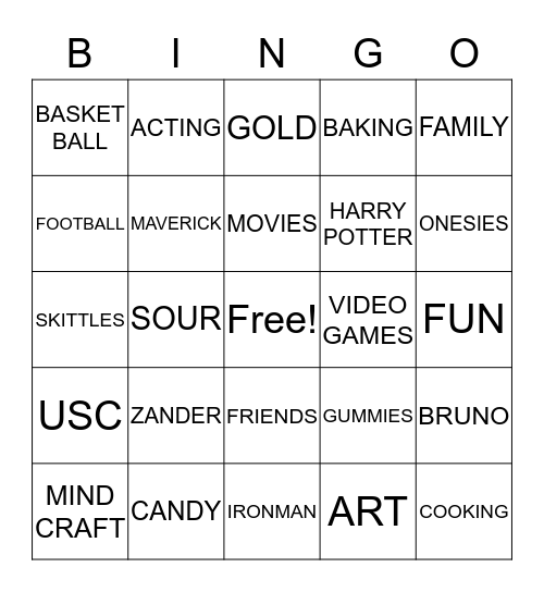 ZANDER'S BIRTHDAY BINGO Card