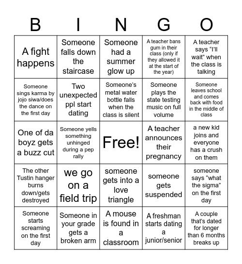 LMA 2024-25 school year Bingo Card