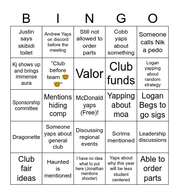 First Meeting Of club Bingo Card