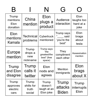 Elon Trump Interview Bingo Card