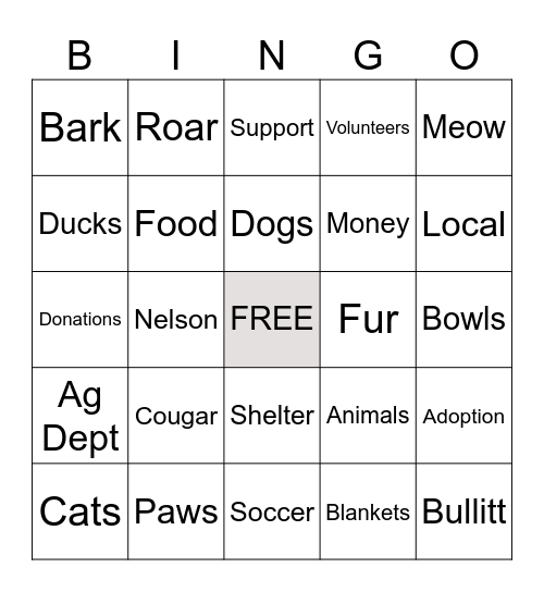 Animal Bingo - BCHS Boys Soccer Bingo Card