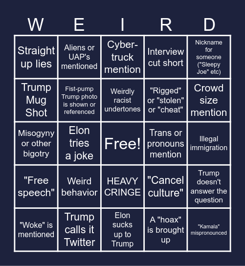 ELON TRUMP BINGO Card