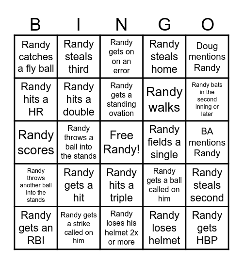 Randyland Bingo Card