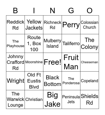 Mulberry Island/Colony Reunion Bingo Card