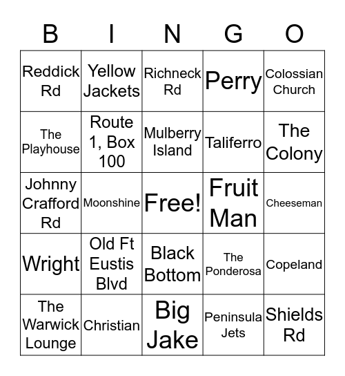 Mulberry Island/Colony Reunion Bingo Card