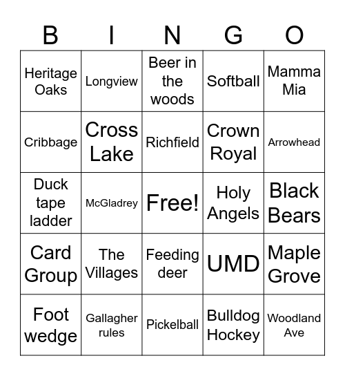 Terry and Kathy Anniversary Bingo Card