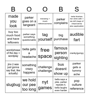 Bella Parker Date Bingo! Bingo Card