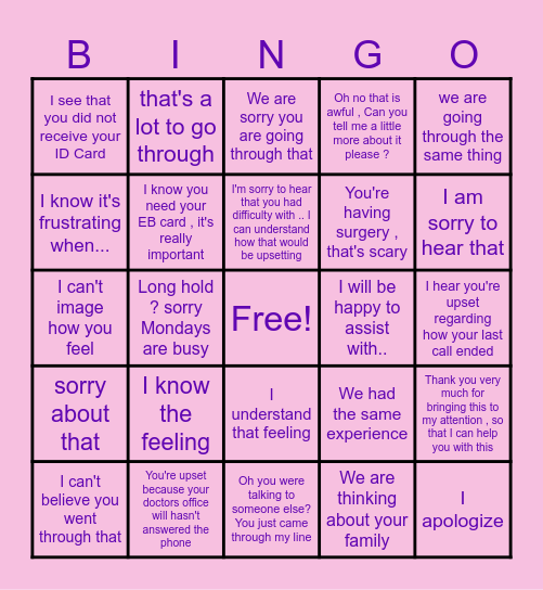 Empathy or Sympathy ? Bingo Card