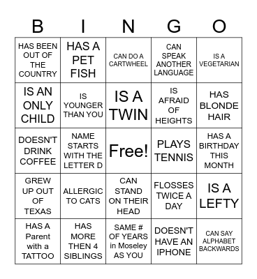 HUMAN SCAVENGER HUNT Bingo Card