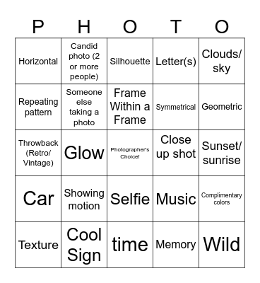Photography Bingo Card
