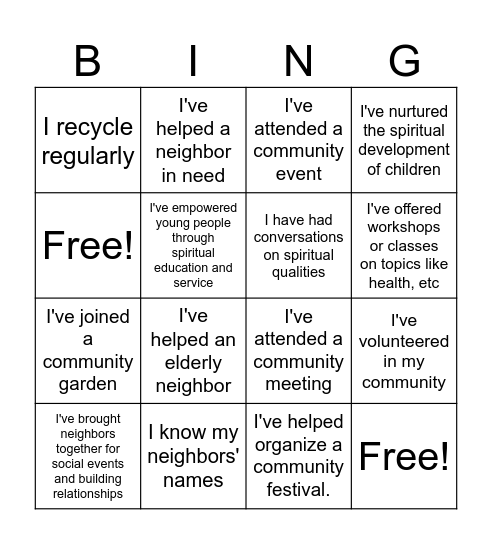 How Much Do We Care About Our Community? Bingo Card