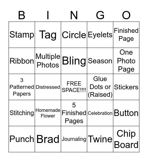 SCAPBOOKING Bingo Card