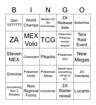 Pokemon Presents August 2024 Bingo Card