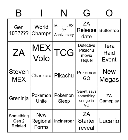 Pokemon Presents August 2024 Bingo Card