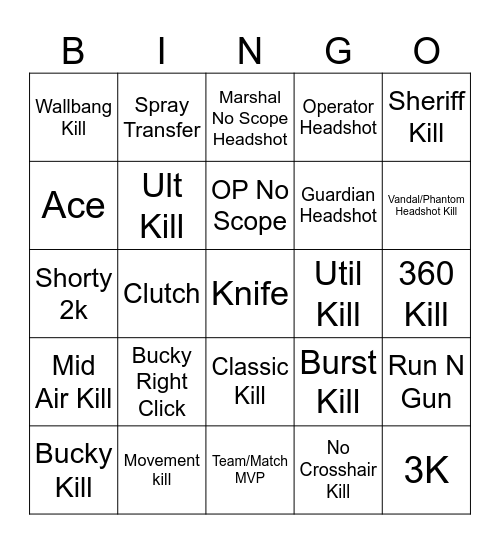 Valorant Bingo Card