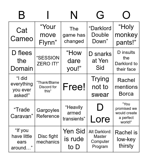 WWoDL: Tron Bingo Card