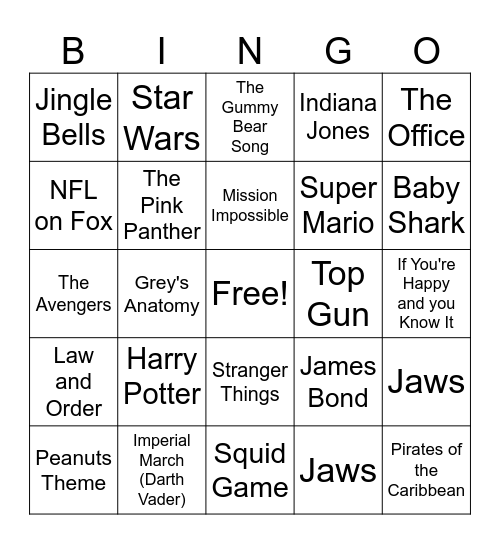 Minion Music Bingo Card