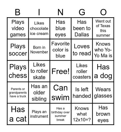 Make a friend! Bingo Card