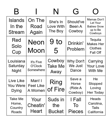 Country Bangers Bingo Card
