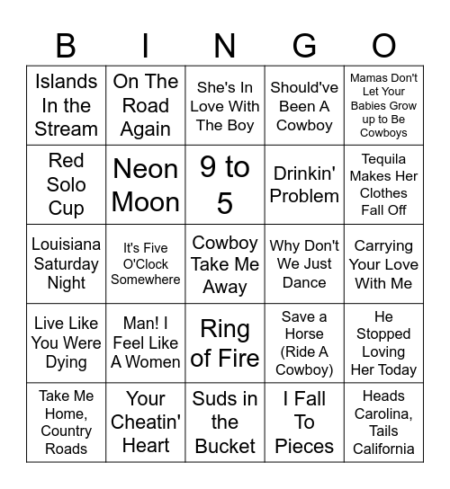 Country Bangers Bingo Card
