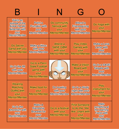 Sase Mentorship Bingo Card