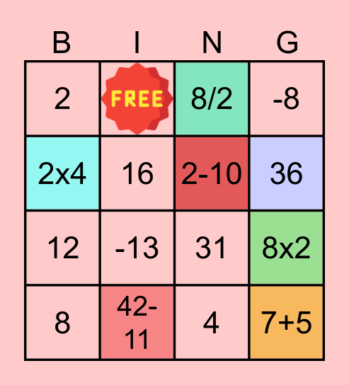 Real Number Bingo Card