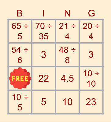 Division Bingo Card
