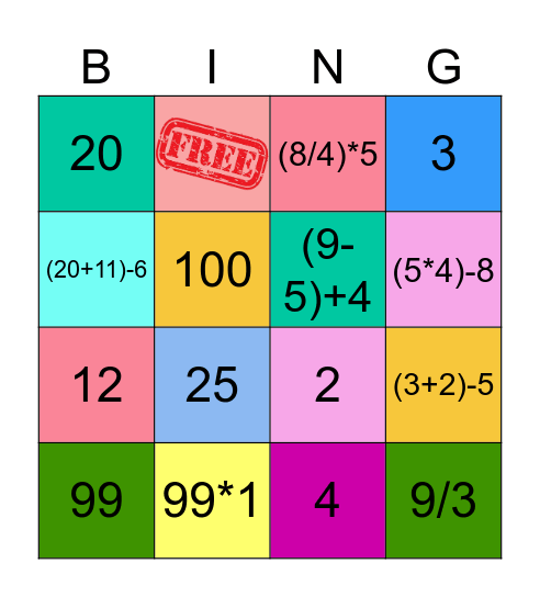 จำนวนเต็ม Bingo Card