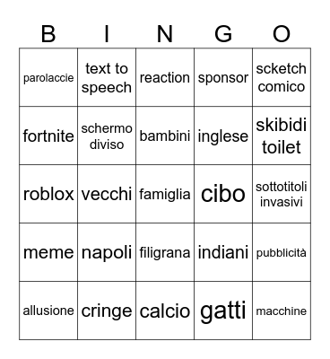 YouTube Shorts Bingo Card