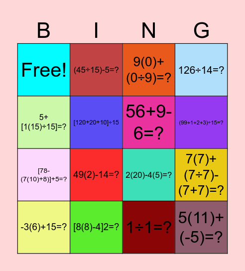 Integer Bingo Card