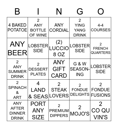 FONDUE Bingo Card