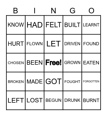 IRREGULAR VERBS Bingo Card