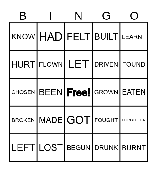 IRREGULAR VERBS Bingo Card
