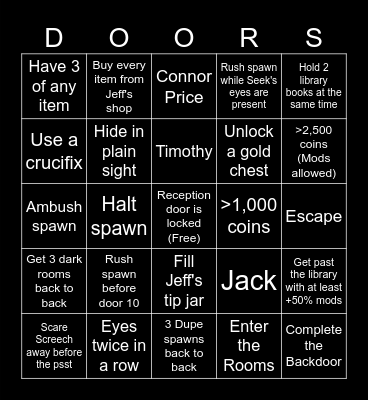 Doors Bingo Card
