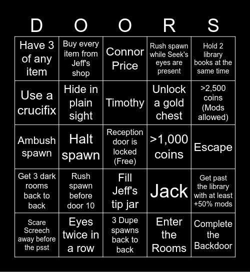 Doors Bingo Card