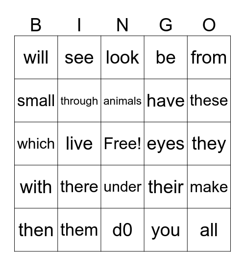 those tricky sight words Bingo Card