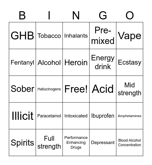 Drugs Bingo Card