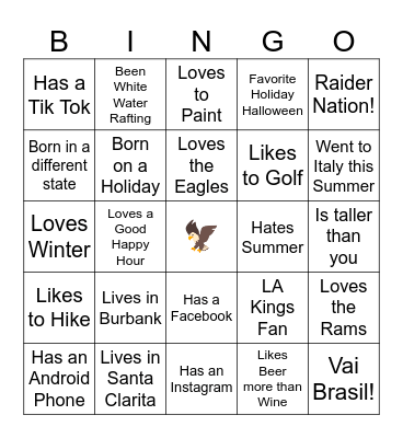 Getting to Know You! Bingo Card