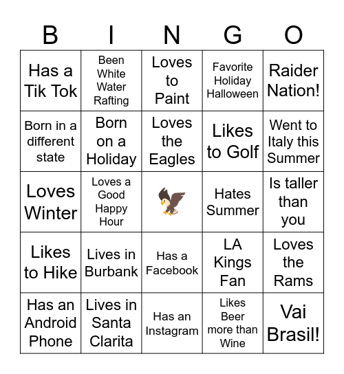 Getting to Know You! Bingo Card