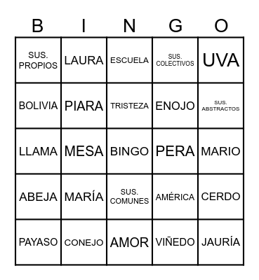 SUSTANTIVOS Bingo Card