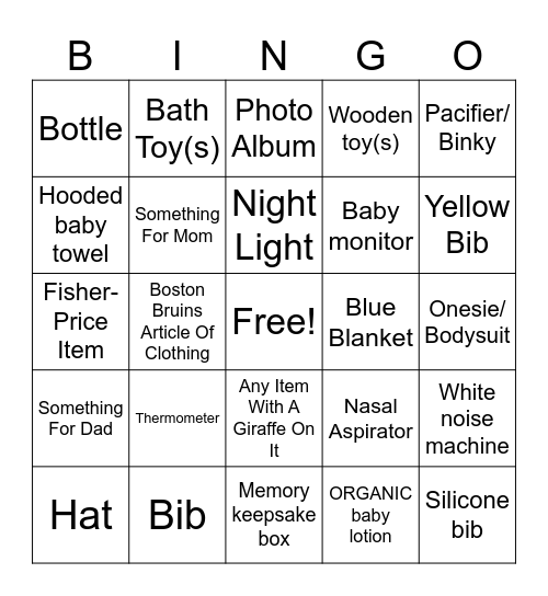 Baby Bingo Card