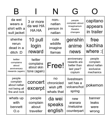 how well can the 5.0 livestream go Bingo Card